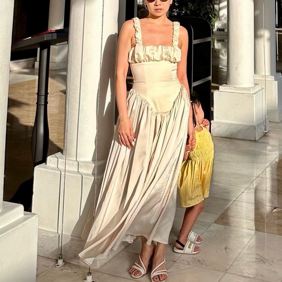 NWT Noreen cream / pastel yellow Satin Corset midi / Maxi formal Sundress - Picture 11 of 16